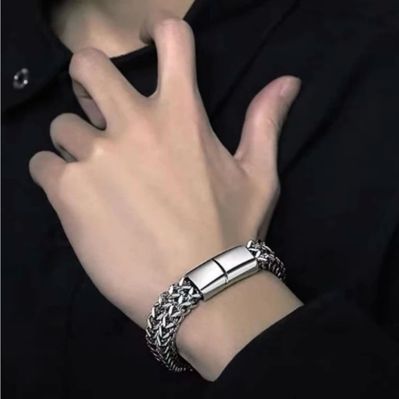 Men sterling silver double chain bracelet New - Picture 3 of 4